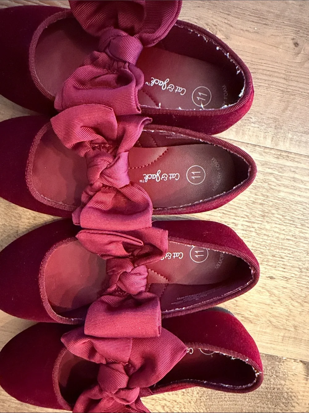 Cat & Jack Burgundy Velvet Bow Mary Janes